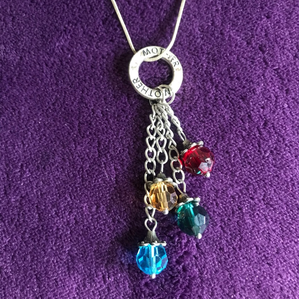 Mother Sterling silver Necklace with Multicolor Crystals